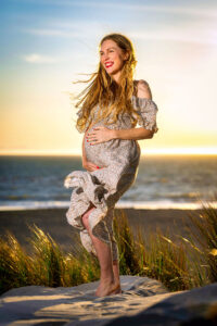 A pregnant woman poses during her maternity shoot in Oxnard, California.