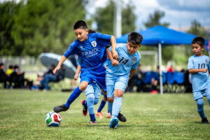 Young soccer players during a game in Moorpark, California.