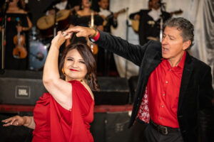 A husband and wife dance at her 60th birthday in Oxnard, California.