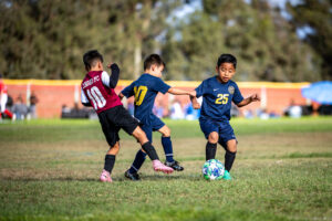 Youth soccer game action shot in Oxnard, California.